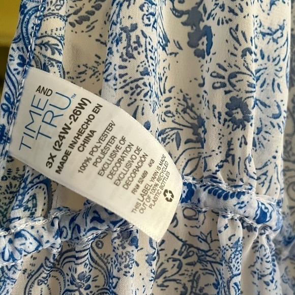 Time and Tru blue and white chiffon floral print ruffle hem swim suit coverup - Picture 5 of 8
